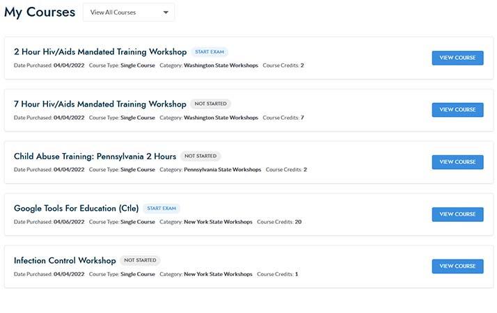 screenshot of My Courses page